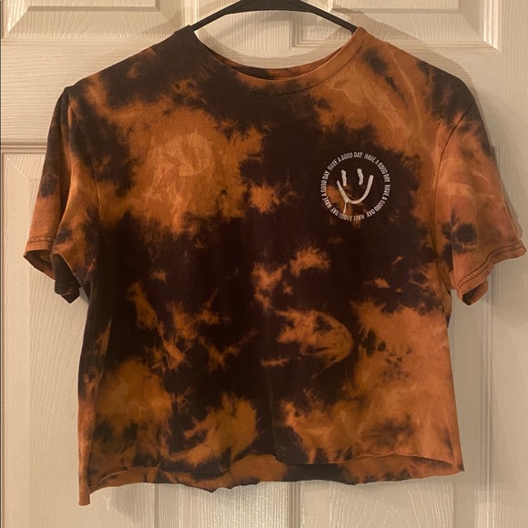 Chemistry Black and Orange Reverse Tie Dye Choose Happy Graphic Crop T-Shirt - Picture 4 of 14